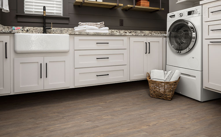 luxury vinyl plank flooring in laundry room